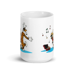 Calvin and Hobbes Dancing with Record Player Mug.