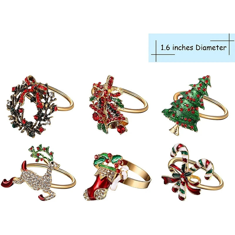 6Pcs Christmas Napkin Rings Xmas Napkin Holder Rings Wreath For Holiday Party Dinner Table Decoration