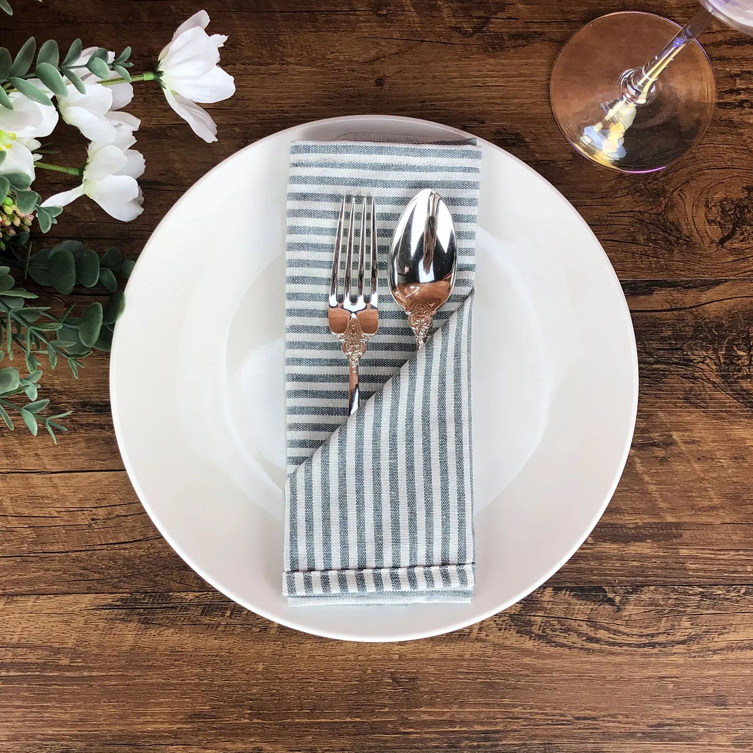 Plain Striped Linen Cotton Blended Dinner Cloth Napkins Placemats Tea Towels Set of 12 (40 x 30 cm 15.75in x 11.81in) for Events & Home Use