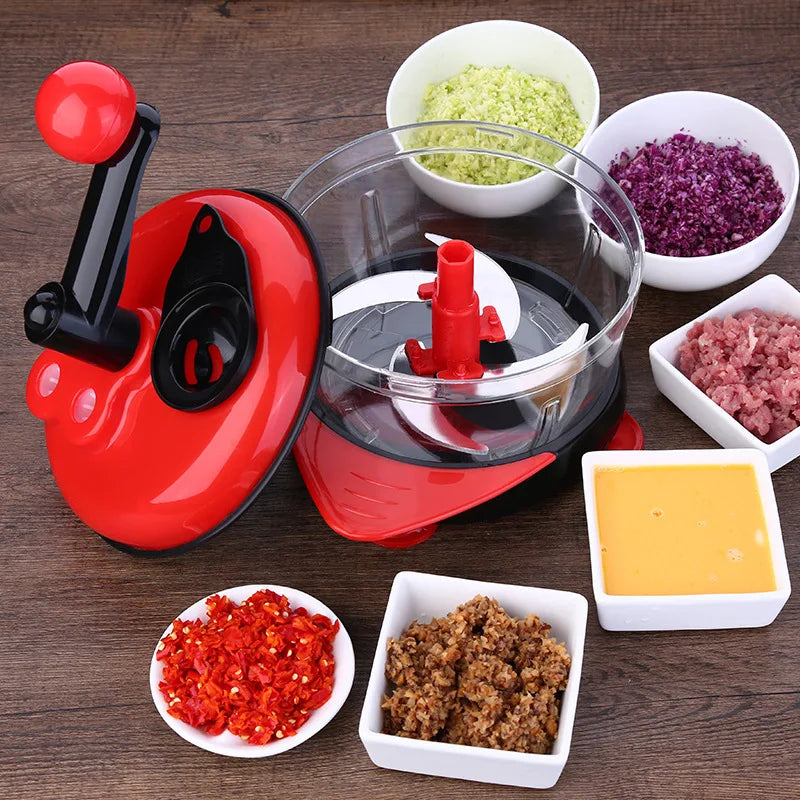 Multi-function Manual Food Processor, Meat Grinder, Vegetable Chopper, Quick Shredder, Green Cutter And Egg Blender.