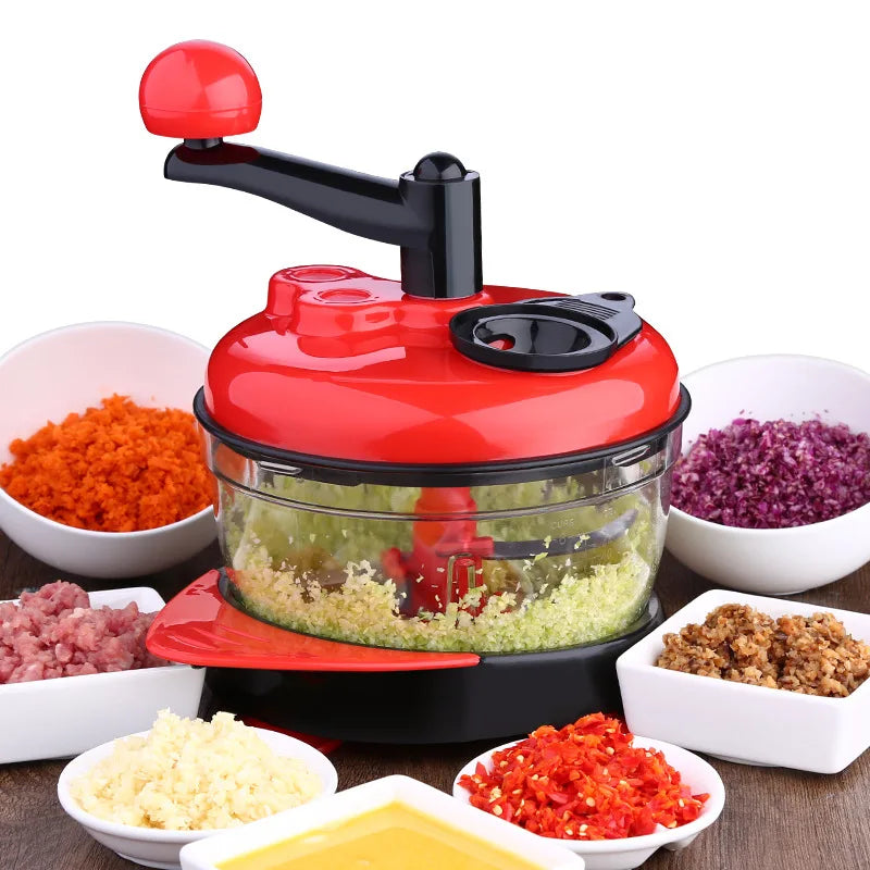 Multi-function Manual Food Processor, Meat Grinder, Vegetable Chopper, Quick Shredder, Green Cutter And Egg Blender.