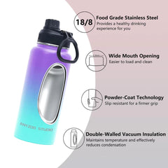 32oz stainless steel water bottle with large capacity to keep hot and cold, suitable for travel and sports, strong vacuum flasks