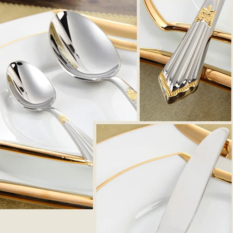 4Pcs Luxury Partial Gold Cutlery, Dinnerware And Tableware Dinner Set For One.