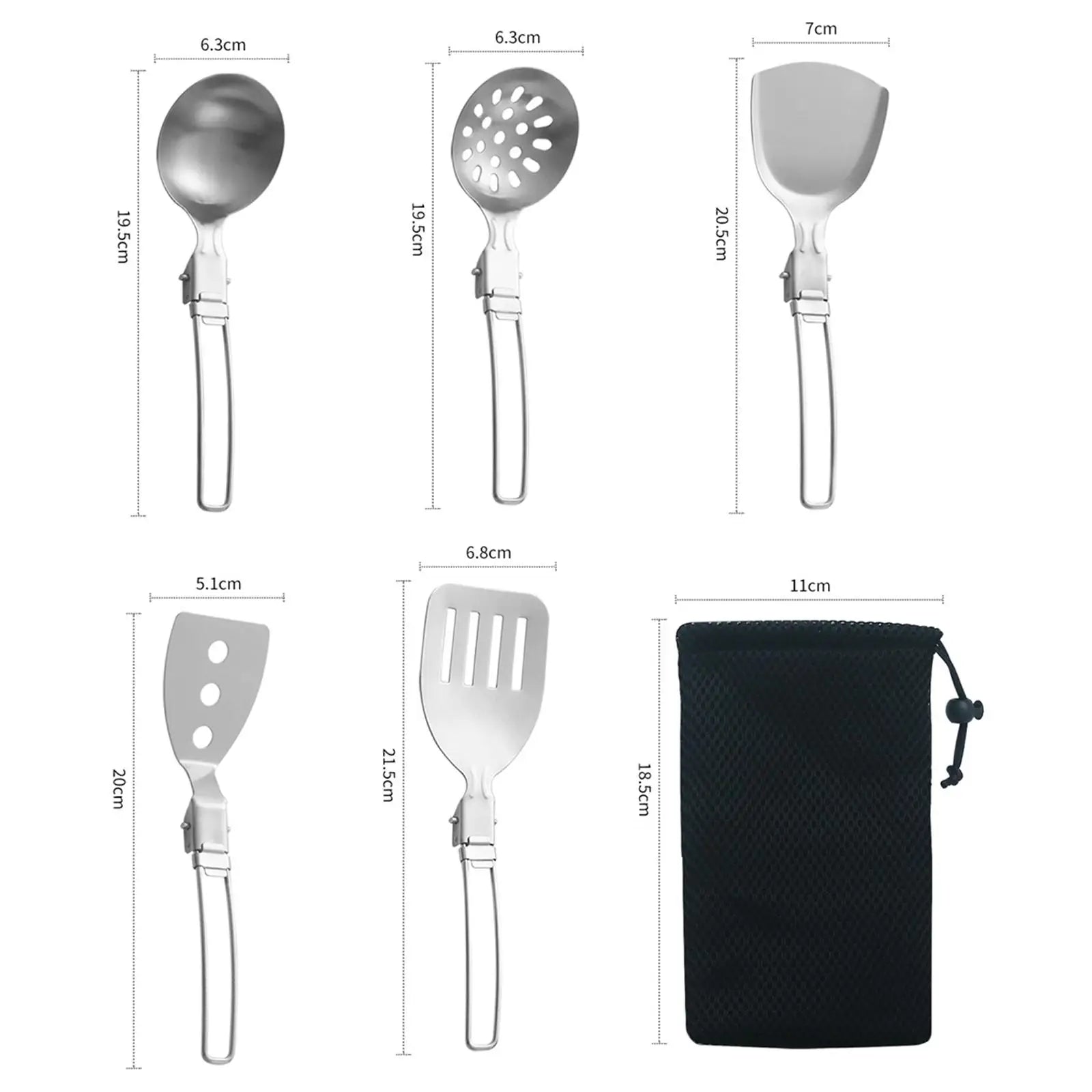 6 Pieces Camp Cooking Utensil Set 304 Stainless Steel Metal Cooking Camping Kitchen Utensil Set for Camp BBQ Picnic Hiking RV