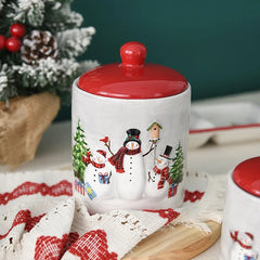 600/1150ml Sealed Ceramic Jar Nordic Christmas Snowman Storage Jar Grain Nut Snacks Candy Coffee Bean Storage Jar Christmas Gift