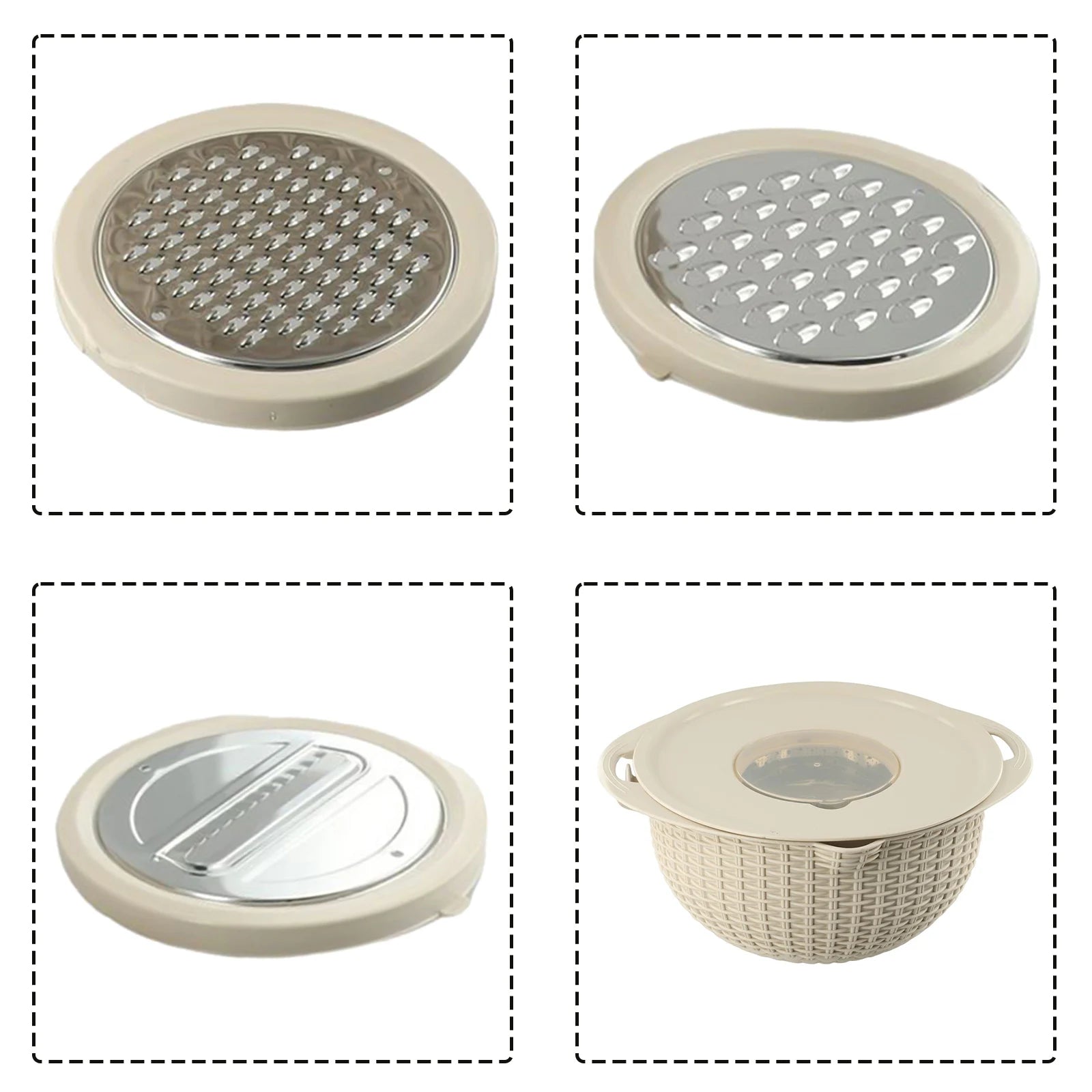 4 IN 1 Stainless Steel Colander With Mixing Bowl Set Multifunctional Double Layer Rotatable Salad Spinner.