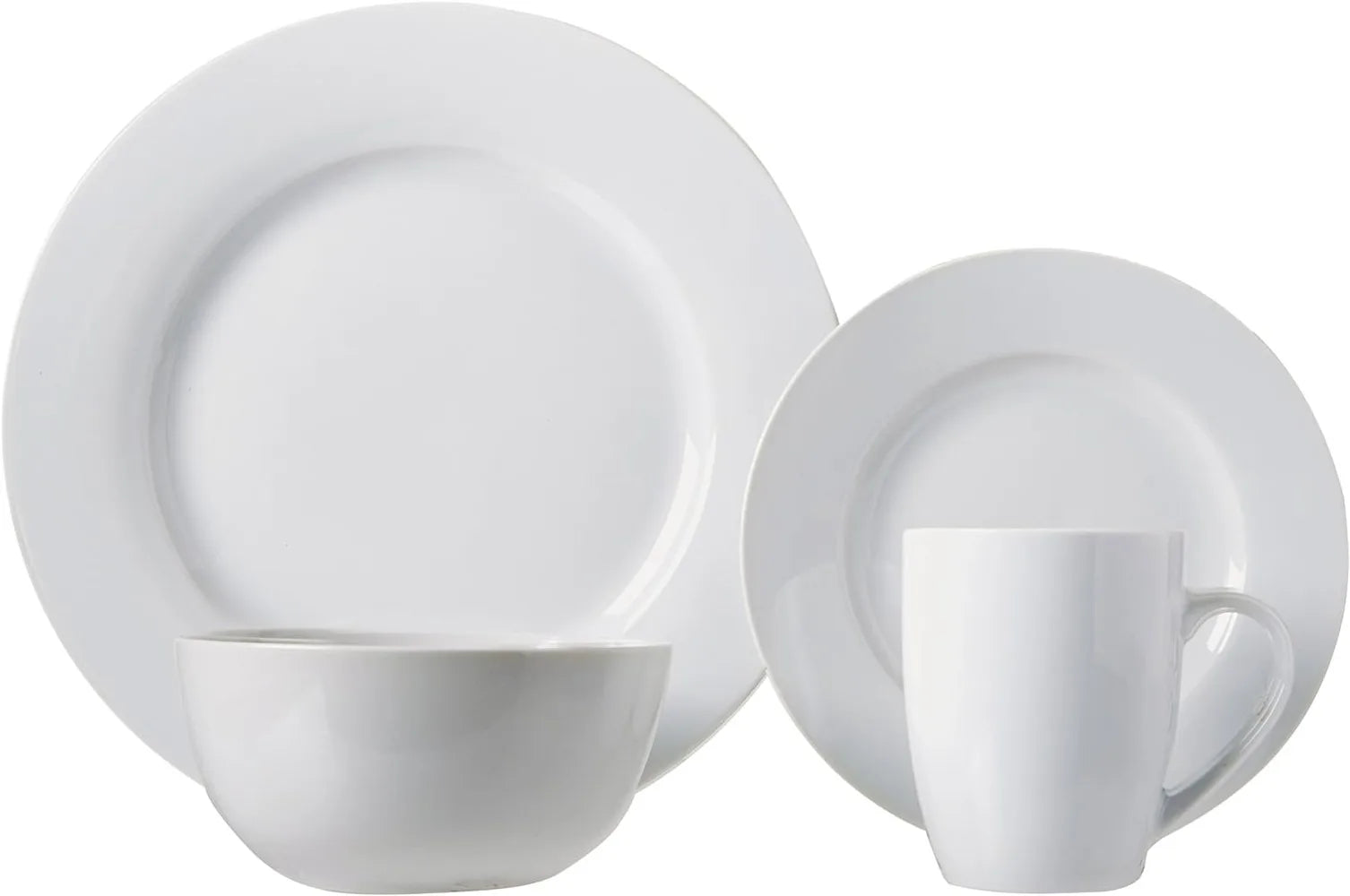 Basics 16-Piece Porcelain Kitchen Dinnerware Set with Plates, Bowls and Mugs, Service.