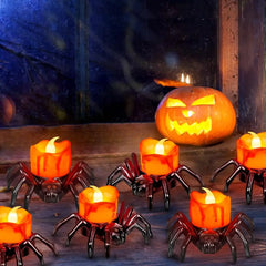 6 PCS Halloween Tea Lights Candles, Battery Operated Halloween Flameless LED Candles, Halloween Spider Tealights Spooky Electric