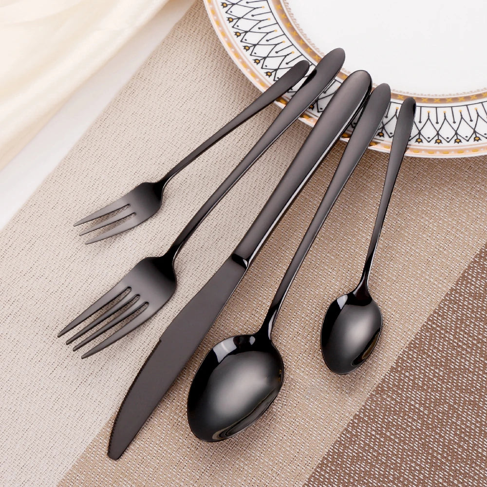 20/25/30/35/40 Pieces Western Tableware Stainless Steel Black Cutlery Set