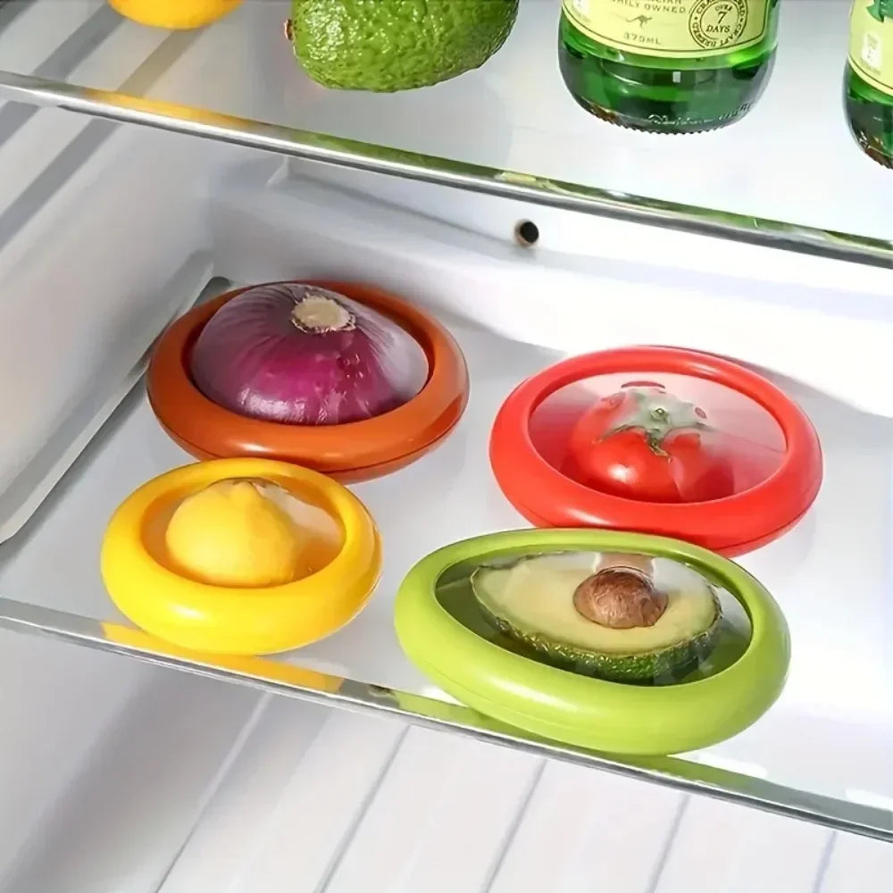 4pc Reusable Retractable Film Fruit And Vegetable Preserver Container.