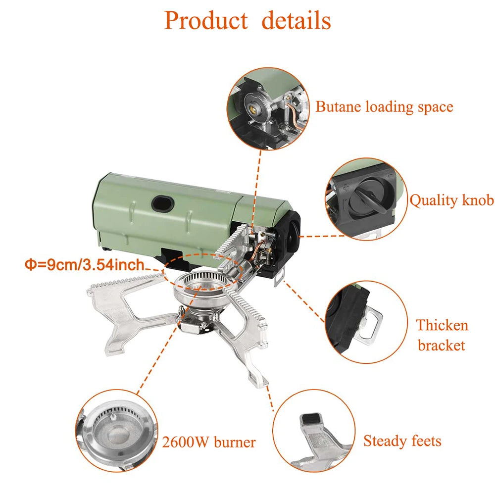 2600W Portable Folding Stove Camping Gas Stove for Outdoor Hiking, BBQ And Traveling.