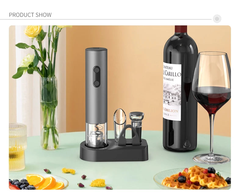 Electric Wine Opener Set Automatic Corkscrew With Foil Cutter One-click Button Battery Operated Bottle Opener.