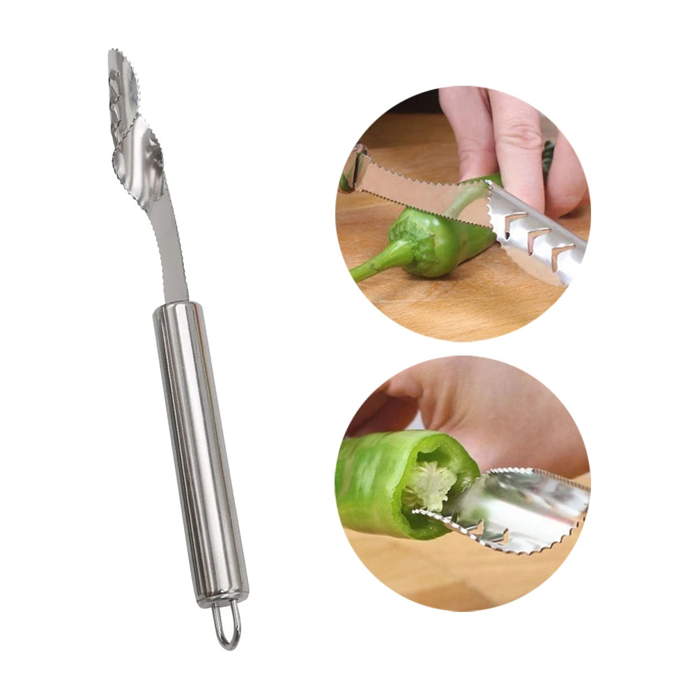 Stainless Steel Pepper Corer, Knife, Cucumber, Chili, Vegetable, Fruit Fast Seed Remover .