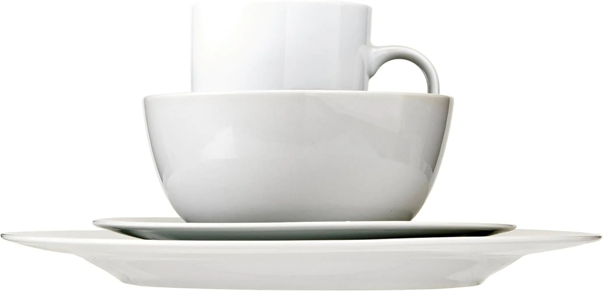 Basics 16-Piece Porcelain Kitchen Dinnerware Set with Plates, Bowls and Mugs, Service.