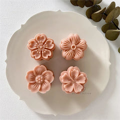 4Pcs/Set Mooncake Mold Cherry Blossom Flowers Sakura Pattern Stamps Hand Press Mold Plungers Pastry Tools Mid-autumn Festival