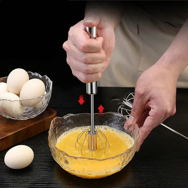 Kitchen Stainless Steel Whisk Hand Pressure Semi-automatic Egg Beater Self Turning Cream Mixer.