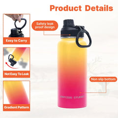 32oz stainless steel water bottle with large capacity to keep hot and cold, suitable for travel and sports, strong vacuum flasks