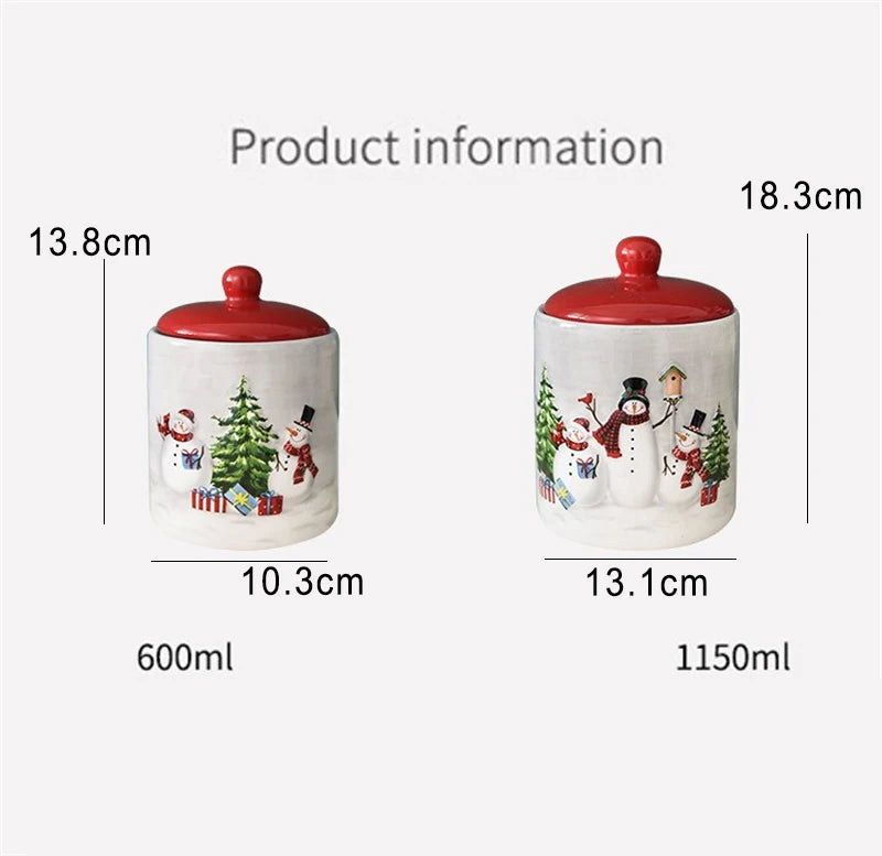 600/1150ml Sealed Ceramic Jar Nordic Christmas Snowman Storage Jar Grain Nut Snacks Candy Coffee Bean Storage Jar Christmas Gift