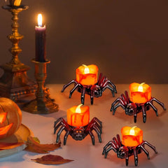 6 PCS Halloween Tea Lights Candles, Battery Operated Halloween Flameless LED Candles, Halloween Spider Tealights Spooky Electric