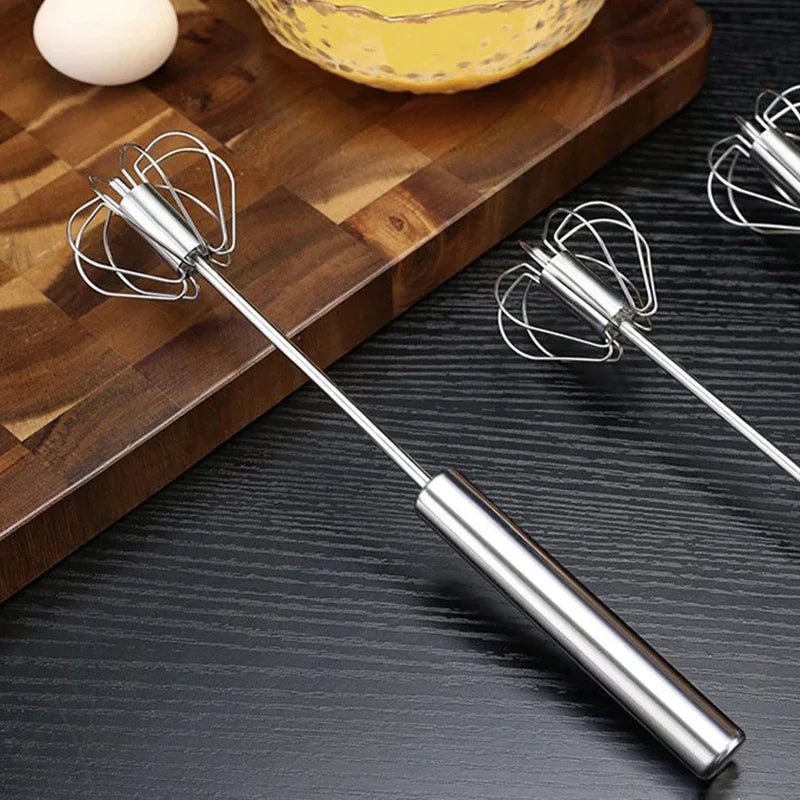 Kitchen Stainless Steel Whisk Hand Pressure Semi-automatic Egg Beater Self Turning Cream Mixer.