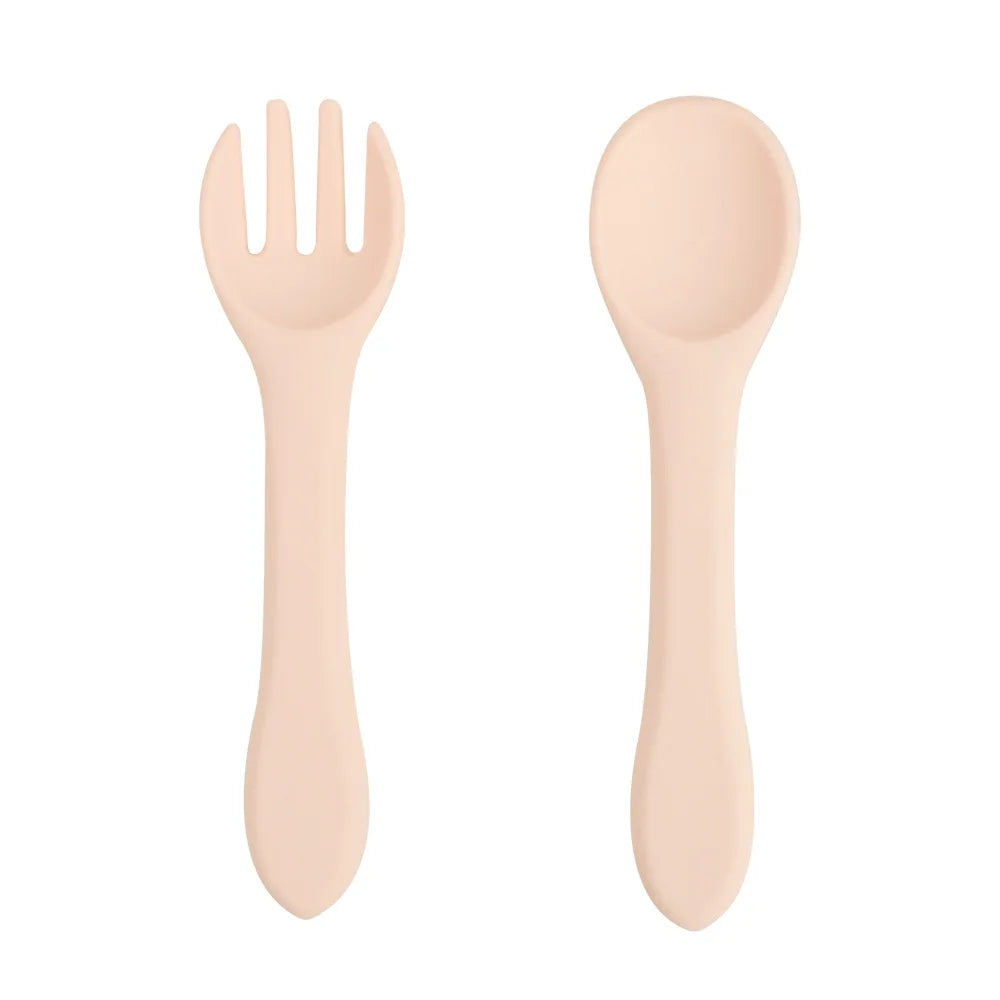 Food-grade Silicone Baby Products Baby Eating Spoon and Fork Set. Training Tableware.