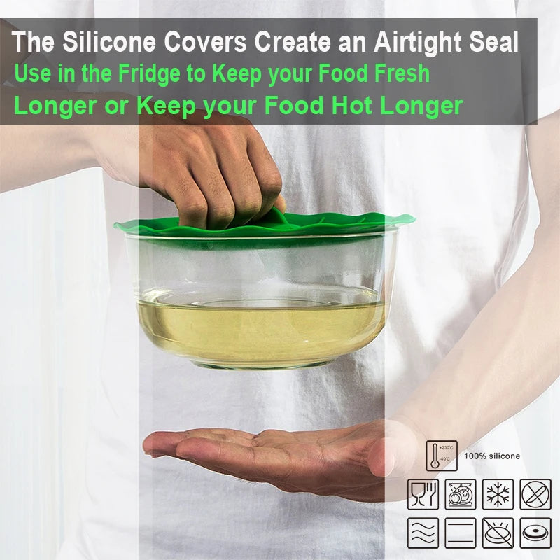 5pcs Silicone Food Fresh Cover Universal Microwave Bowl Cover Reusable Easy Vacuum Seal. Stretch Pot Caps.