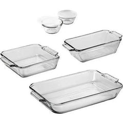 Glass Bakeware Set 7-Piece. All-Inclusive Kitchen Essentials Rectangular Baking Pan Cake Pan Loaf Pan Custard Cups with Lids.