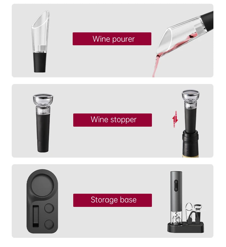 Electric Wine Opener Set Automatic Corkscrew With Foil Cutter One-click Button Battery Operated Bottle Opener.