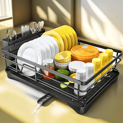 Dish Rack, Single Layer Dish Drying Rack, Large Capacity Dish Rack With Drain Board, Rustproof Dish Drainer With Utensil Holder.