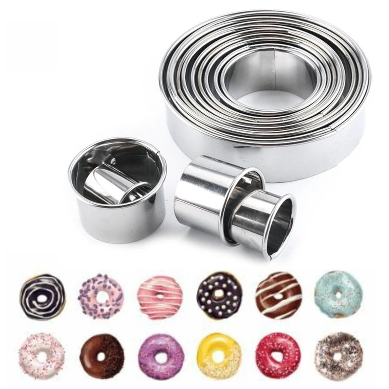 11pcs/Set Stainless Steel Round Cake Mold, Baking Mousse Ring Cutter DIY Pizza Cooking Cookie Dough Cutter.