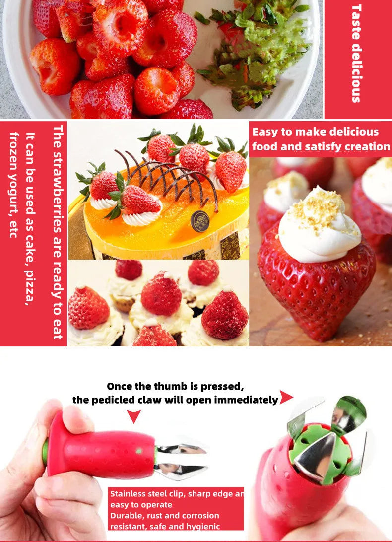 Strawberry Slicer Corer Strawberries Huller Leaf Stem Remover Fruits Cleaning and Cutter.