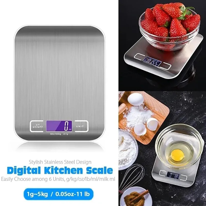 5kg - 11Lb / 10kg - 22Lb Precise Small And Portable Stainless Steel Digital Kitchen Panel Scale, USB Charging Multifunction LCD Display.