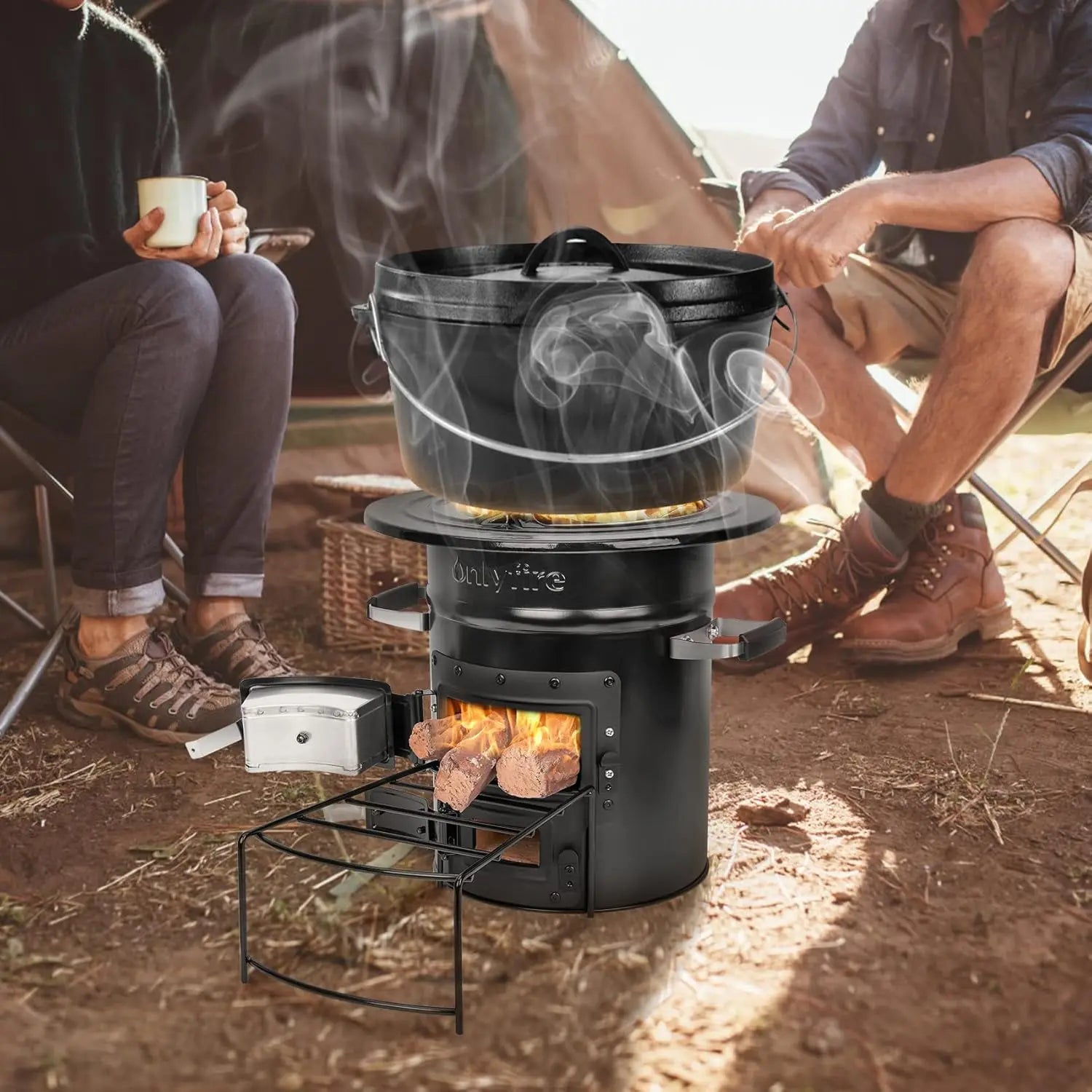 Outdoor Portable Wood Burning Rocket Stove For Camping with A High Fuel Efficiency, Real Campfire.