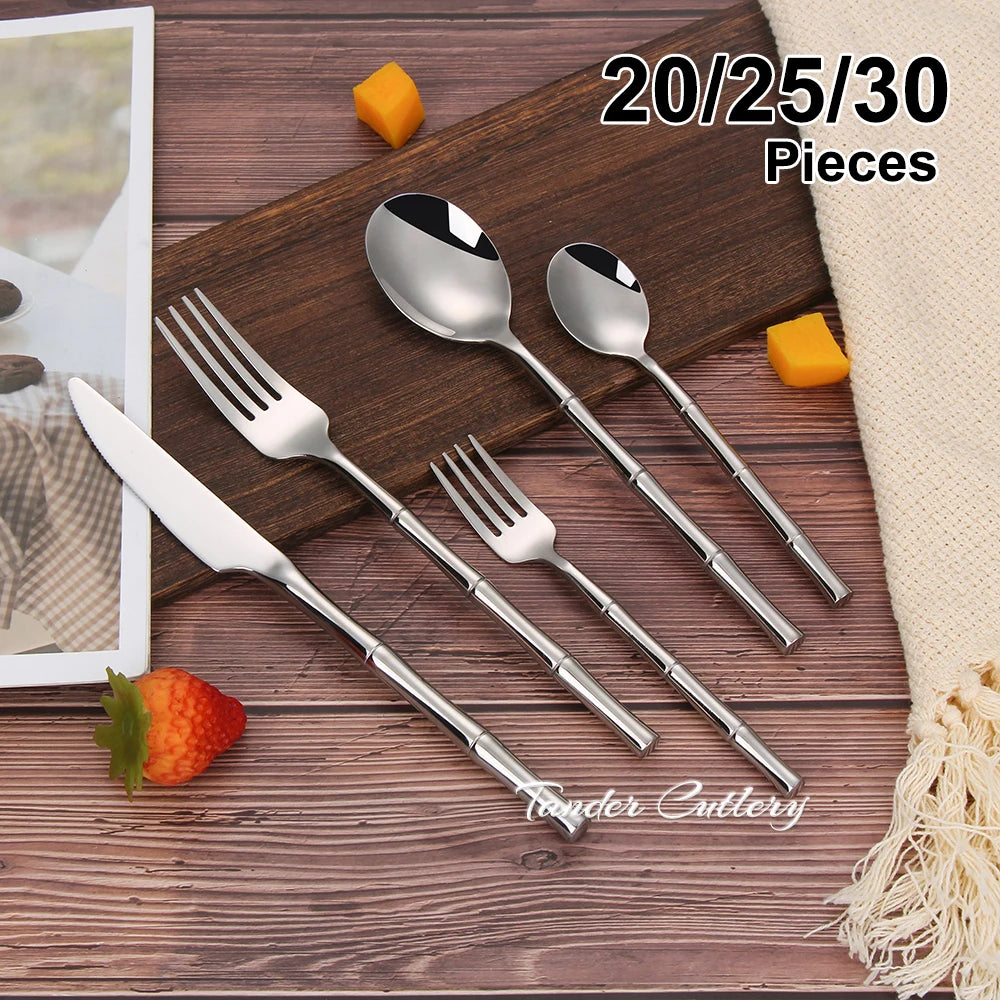 10/15/20/25/30pcs Silver Dinner Set Stainless. Steel Utensils.