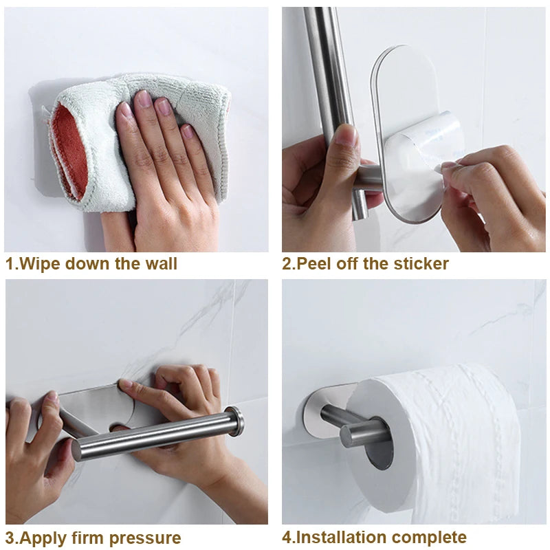 Stainless Steel Paper Towel Holder for  Kitchen No Punch Wall Mount Tissue Towel Roll Self Adhesive