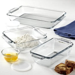 Glass Bakeware Set 7-Piece. All-Inclusive Kitchen Essentials Rectangular Baking Pan Cake Pan Loaf Pan Custard Cups with Lids.