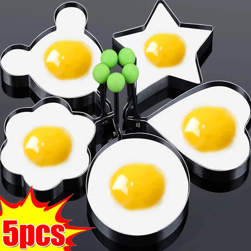 5 Pcs. Stainless Steel 5 Style Fried Egg Pancake Shaper, Omelet Frying Mold.