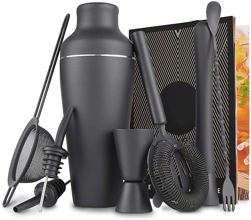 Parisian Matte Black 9 Piece Stainless Steel Cocktail Shaker Set.