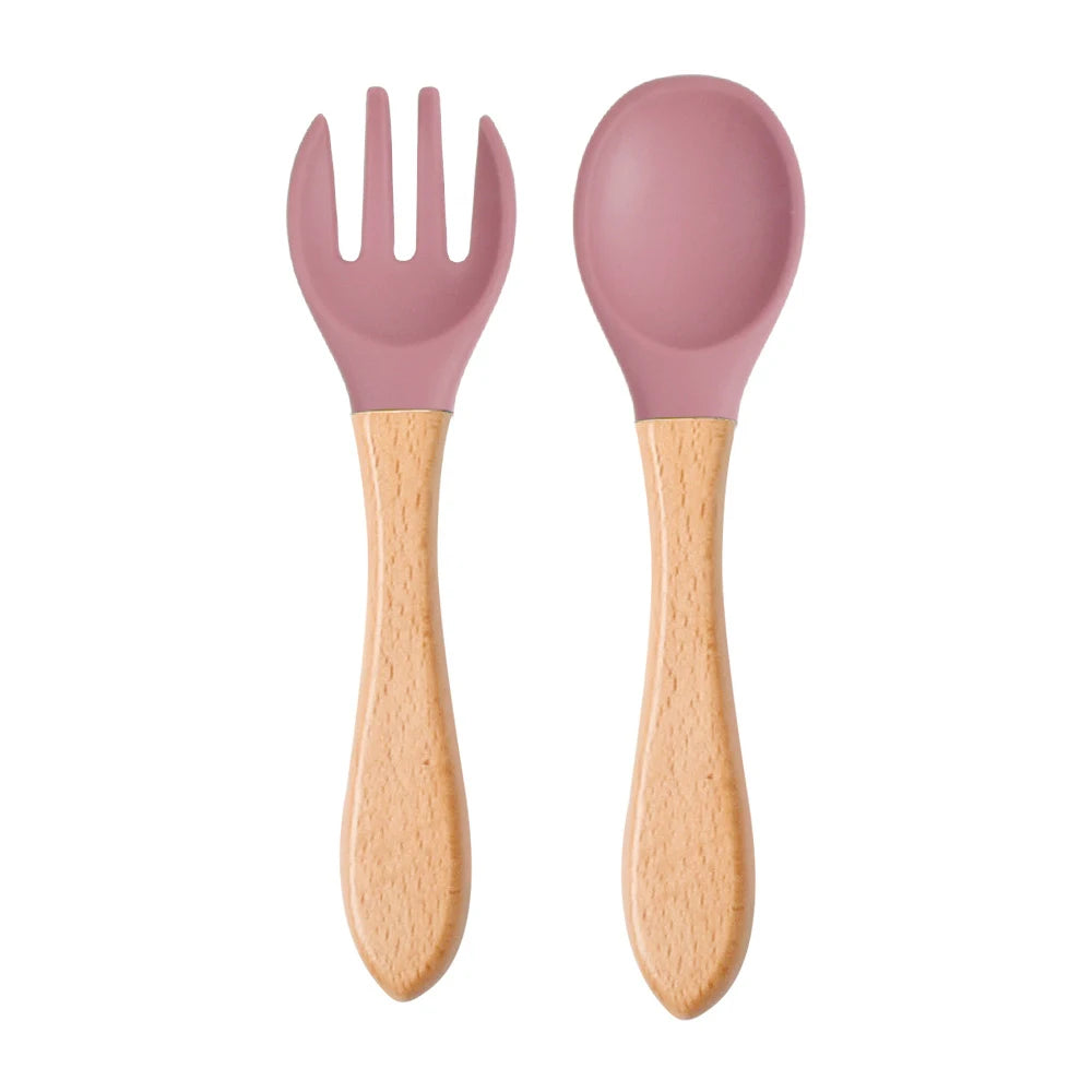 Food-grade Silicone Baby Products Baby Eating Spoon and Fork Set. Training Tableware.