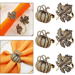 12Pcs Maple Leaf Pumpkin Napkin Rings Set Retro Fall Napkin Holders for Autumn Theme Thanksgiving.