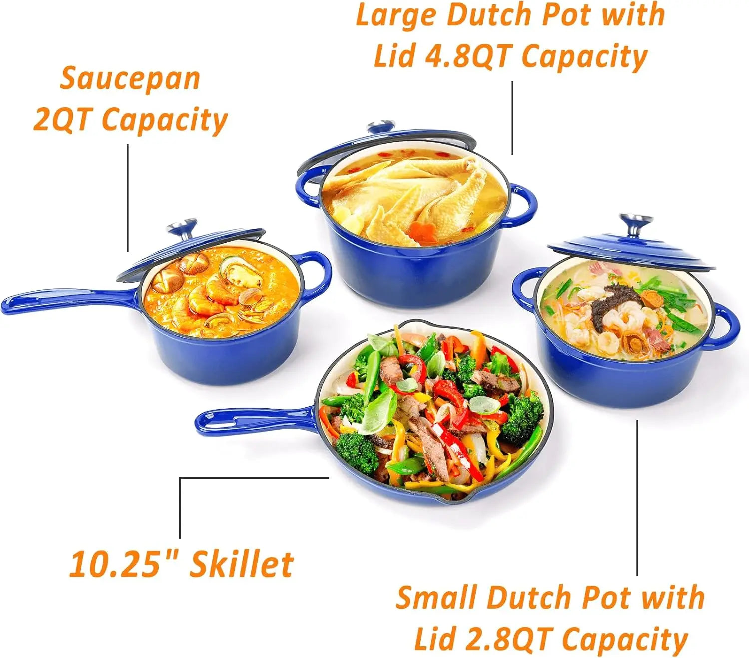 Enameled Cast Iron Cookware 7 Piece Set of Dutch Ovens Sauce Pan Skillet 3  Dutch Oven  Ceramic Nonstick Coated