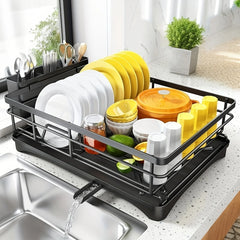 Dish Rack, Single Layer Dish Drying Rack, Large Capacity Dish Rack With Drain Board, Rustproof Dish Drainer With Utensil Holder.