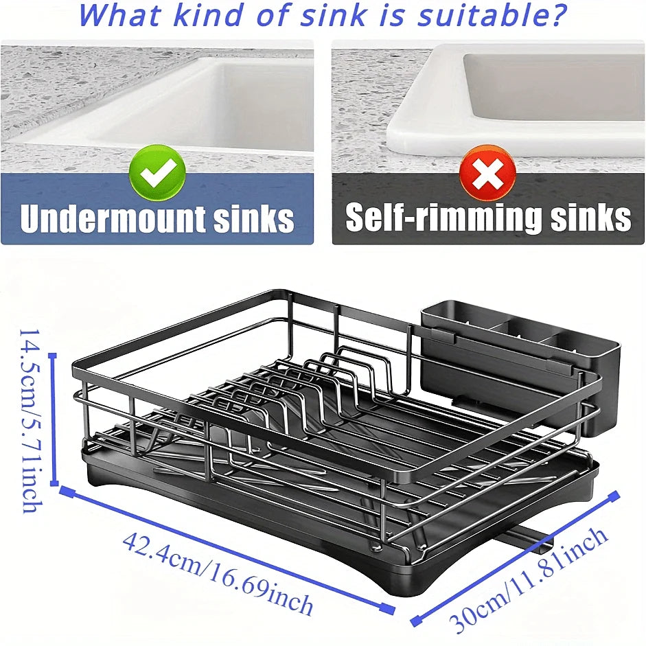 Dish Rack, Single Layer Dish Drying Rack, Large Capacity Dish Rack With Drain Board, Rustproof Dish Drainer With Utensil Holder.