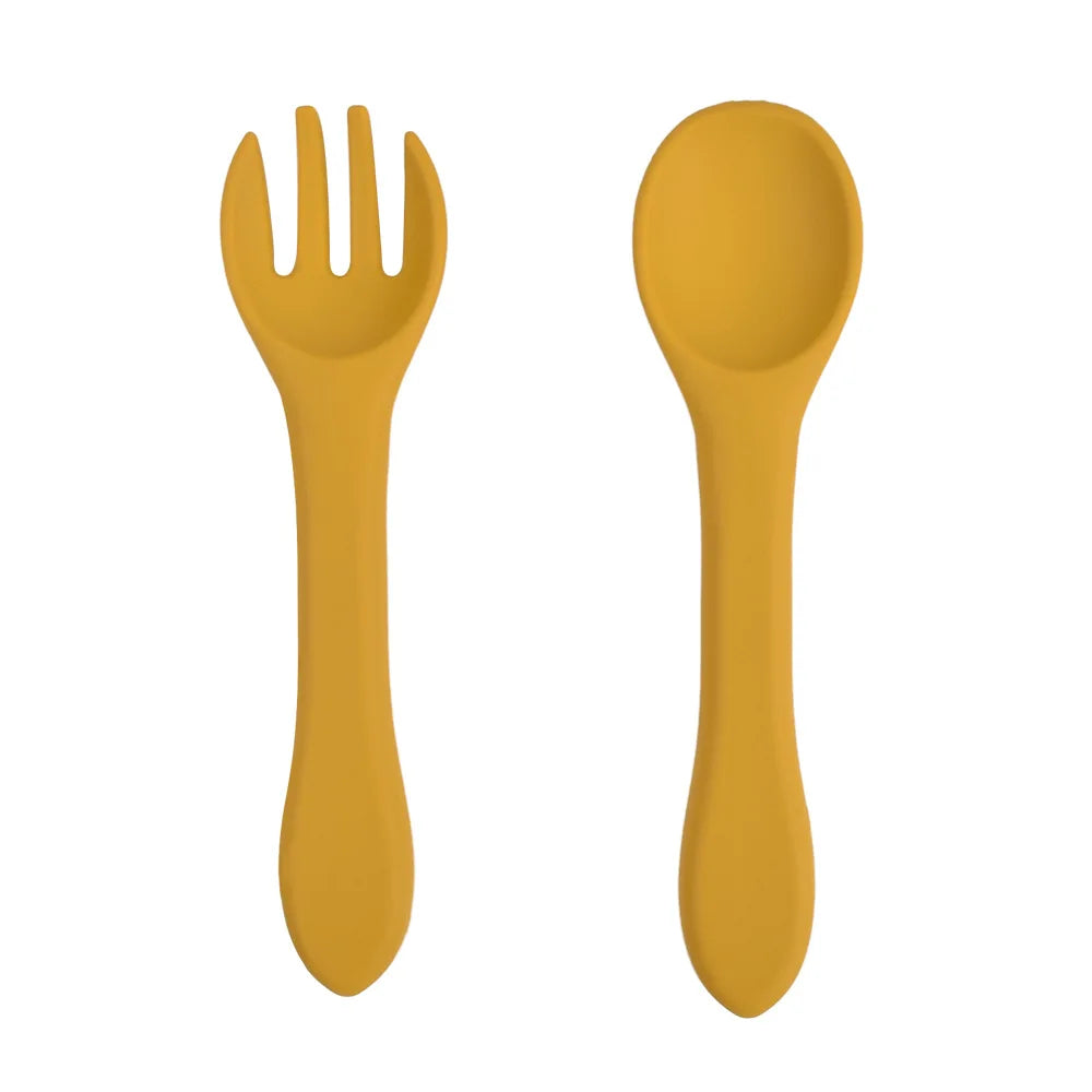 Food-grade Silicone Baby Products Baby Eating Spoon and Fork Set. Training Tableware.