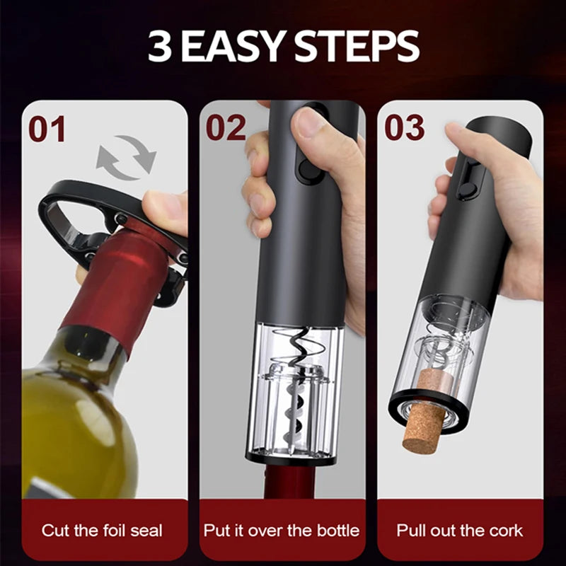 Electric Wine Opener Set Automatic Corkscrew With Foil Cutter One-click Button Battery Operated Bottle Opener.