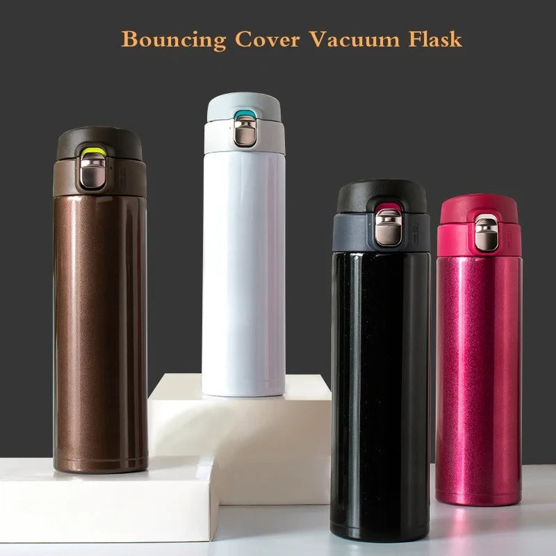 16.9oz - 500ML Stainless Steel Bouncing Cover Vacuum Flask Thermos Cup Coffee Tea Milk Thermo Bottle.