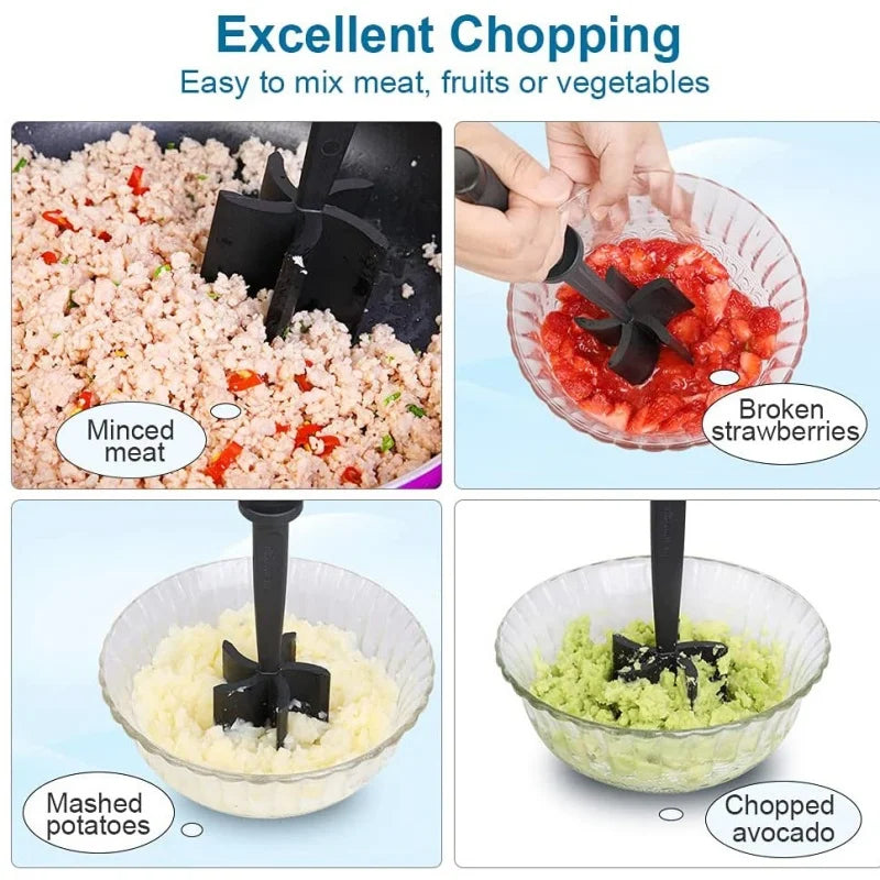 1pc Heat Resistant Meat for Ground Beef  5 Curve Blade Hamburger Chopper Ground Smasher Ground Chopper Mix and Chop Kitchen Tool