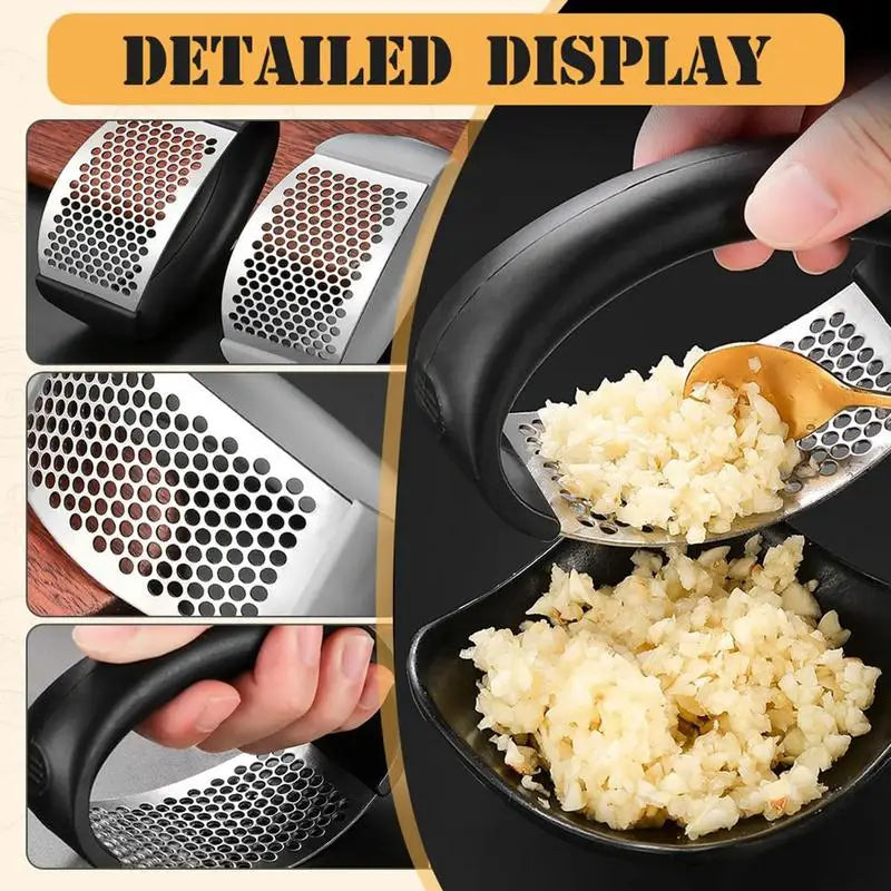 Garlic Press Crusher Kitchen Stainless Steel Garlic Crusher Presser Ergonomic Handle Cooking Gadget for Fine Garlic and Fruit