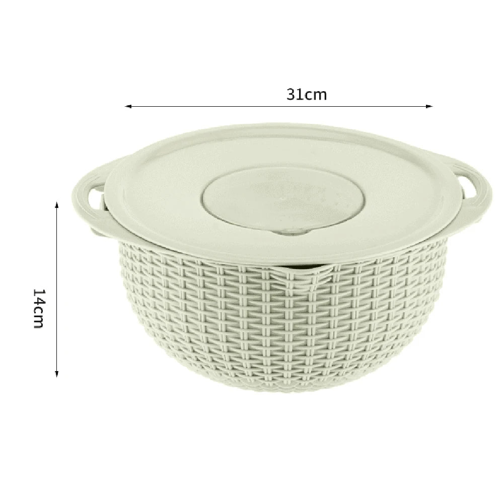 4 IN 1 Stainless Steel Colander With Mixing Bowl Set Multifunctional Double Layer Rotatable Salad Spinner.