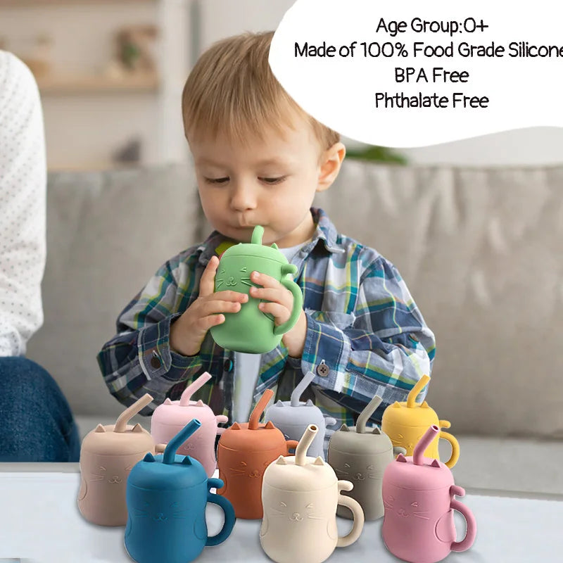 Baby Silicone Straw Cup BPA Free Portable Storage Snack Container Feeding Cup Kids Leak proof Learning Drink Cup